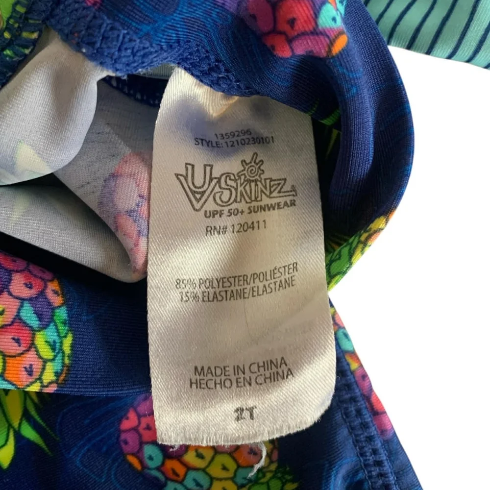 UV SKINZ Tropical Pineapple Rash‎ Guard 2T Vibrant Coastal Nautical Swim